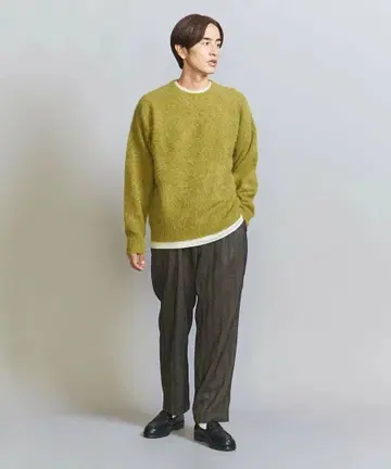 BEAUTY&YOUTH 모헤어 샤기 크루넥 니트 L OLIVE