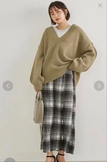 laveange 기모 체크 타이트 스커트