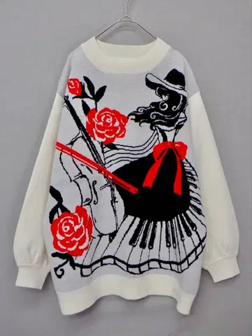 이즈스칼라 543256: 여아와 피아노 패턴 자카드 니트 풀오버