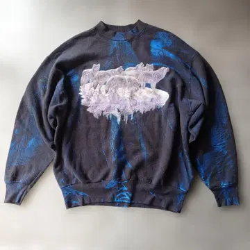 구제 USED 듀엣 올 패턴 울프 플로키 프린트 빈티지