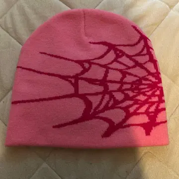 핑크 거미줄 무늬 니트 모자