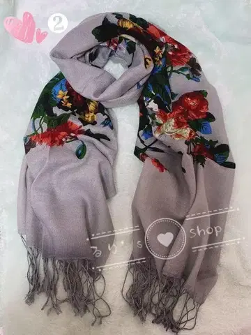 엘레강트 얇은 소재 울 100% 꽃무늬 봄 상품 가을 대형 머플러 숄