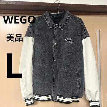 [ 새상품급 ] WEGO 위고 데님 바시티 자켓 점퍼 그레이/화이트