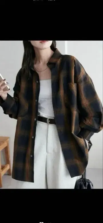 디스코트 옴브레 체크 셔츠 브라운