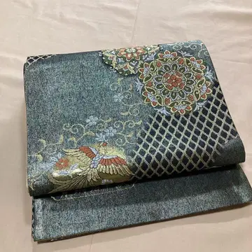 순수 실크 미재단 육통 후쿠로 오비 청동박 꽃무늬