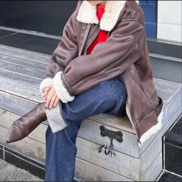 컨디션 최상 Ungrid 아리트 페이크 무스탕 보아 블루종