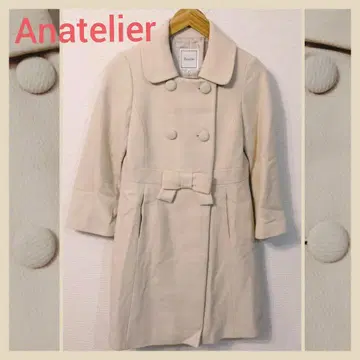 Anatelier 허리 리본 아이보리 더블 버튼 팔꿈치 길이 코트
