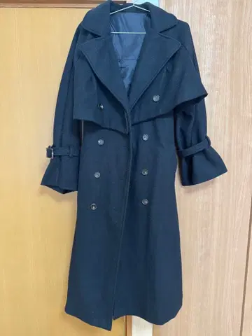 GRL 그레일 블랙 더블 브레스트 롱 코트 벨트 포함