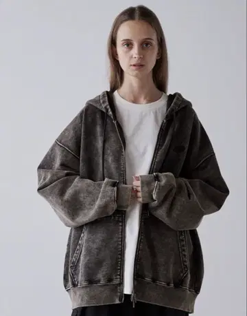 CLEL 다크 그레이 풀 집업 후드티