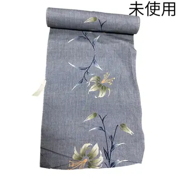 미사용 유카타 옷감 면, 코튼 꽃무늬 그레이