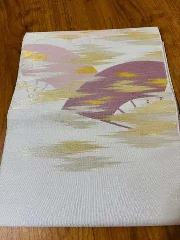 나고야 오비 보라색과 골드 컬러의 부채 무늬