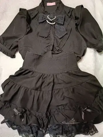 PrincessMelody 블랙 프릴 리본 셋업