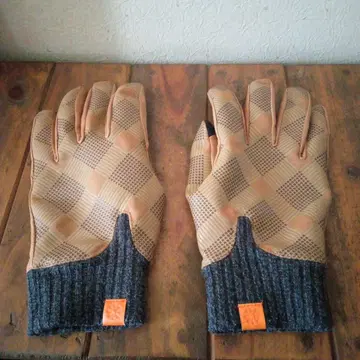 HONNS 가죽 장갑 베이지 체크