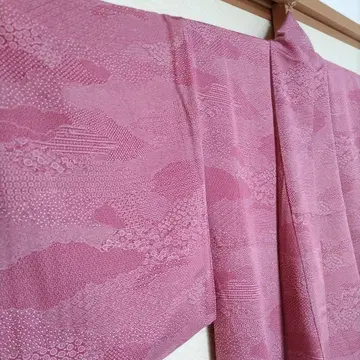 미사용품 에도 코몬 기모노 핑크 순수 실크