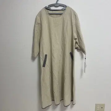 여성용 미세스 베이지 오부 소매 A라인 원피스 L 루즈핏