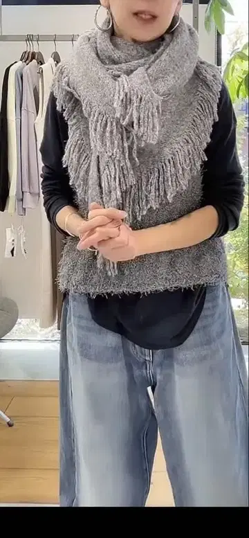 새상품 안나케리 택 포함 프린지 머플러, 스톨 인기 색상 그레이