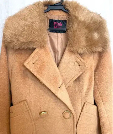 Pink Mix 베이지 더블 브레스트 피 코트