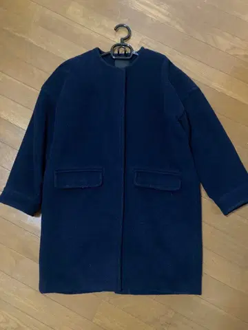 KBF 네이비 노카라 롱 코트