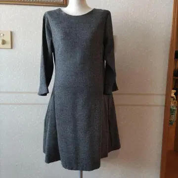 그레이 A라인 7부 소매 원피스