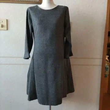 그레이 A라인 7부 소매 원피스