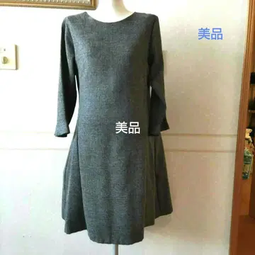 그레이 A라인 7부 소매 원피스