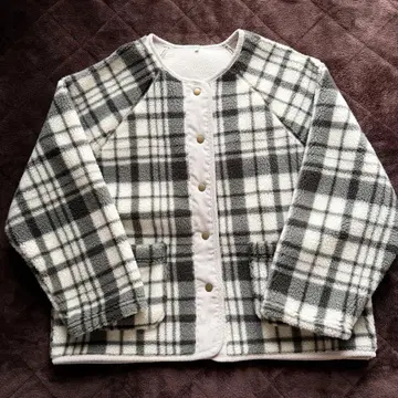 노카라 플리스 자켓 아우터 체크 무늬