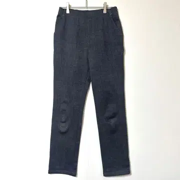 속기모 데님풍 스트레이트 팬츠 M 네이비 일본제 출퇴근 평상복 Y
