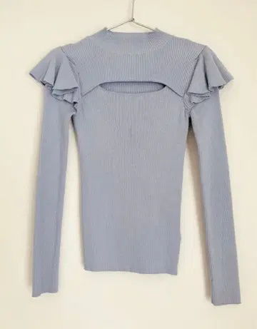 [ 새상품급 ] 데콜테 오픈 프릴 니트탑 블루