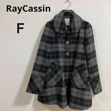 RayCassin 체크 무늬 A라인 코트 블랙 그레이