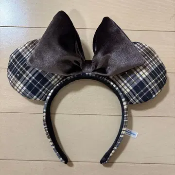 미키 귀 체크 무늬 머리띠