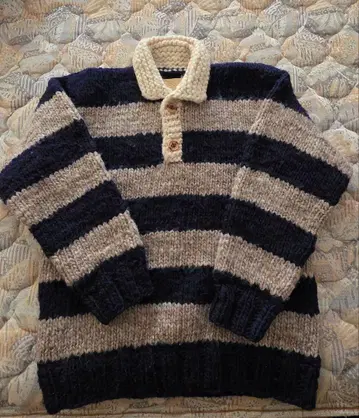 스트라이프 니트 스웨터 네이비 베이지 Canada 산 구제 의류