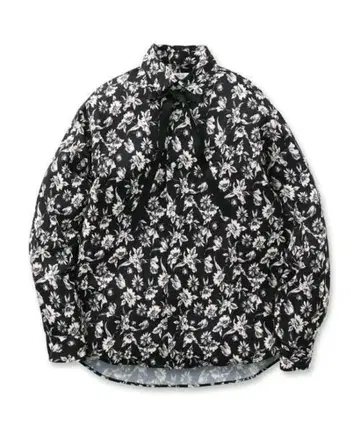 새상품급 tk.takeo kikuchi 리본 레트로 플라워 셔츠 블랙 S