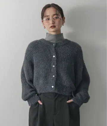 센스 오브 플레이스 라메 샤기 크롭 가디건 다크 그레이 프리