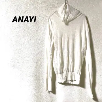 3722K 아나이 얇은 소재 카울넥 롱 니트 티셔츠 화이트