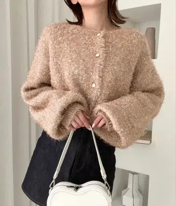 Heather 라메 니트 숏 가디건 [새상품] 베이지