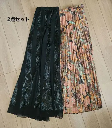 여성용 11호 플리츠, 플레어 스커트 2세트 시크한 패턴과 꽃무늬