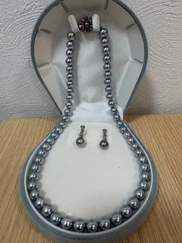 그레이 펄 목걸이 귀찌 세트