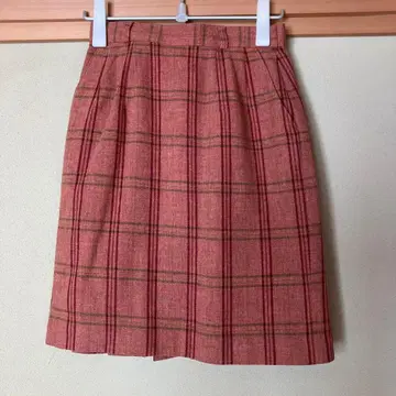 핑크 오렌지 계열 체크 플리츠 스커트
