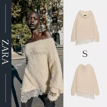 ZARA 레이스 콤비 니트 스웨터 S 에크루 새상품