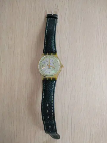 스와치 시계 레인보우 컬러 다이얼 그린 가죽