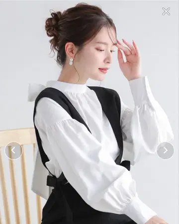 리본 타이 볼륨 슬리브 블라우스