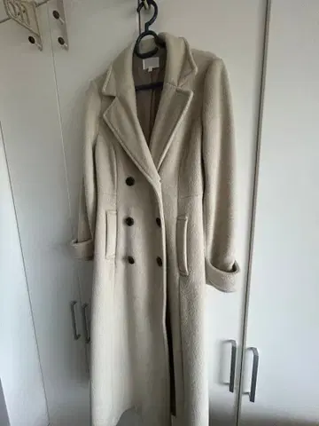 리엔다 신데렐라 라인 코트 베이지 더블 브레스트 롱 코트