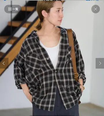 프레임워크 체크 무늬 데미지 가공 긴팔 셔츠 블랙