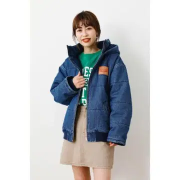 RODEO CROWNS 빅 로고 데님 충전솜 후드 블루종