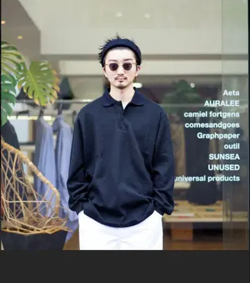 UNIVERSAL PRODUCTS 블랙 긴팔 피케 셔츠