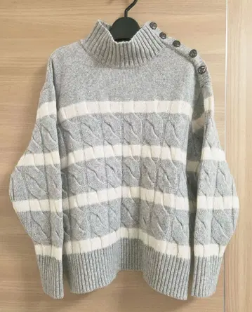 [ 해밀턴 라무스울 워셔블 ] 케이블 보더 니트 그레이 M사이즈