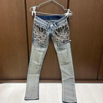 그물 짜임 장식 스키니 데님