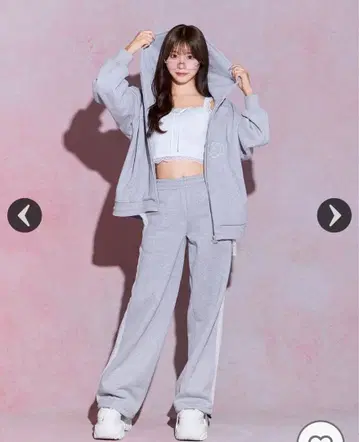 미셸 마카롱 자수 빅 후드티 와이드 팬츠 3종 세트 그레이 xs