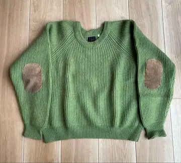 울 스웨터 그린 엘보 패치 구제 의류 여성용 L