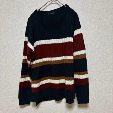 잉그 V넥 긴팔 스웨터 스트라이프 올 패턴 블랙 화이트 브라운 M 사이즈